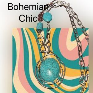 Vintage Turquoise and Silver Pendant Necklace